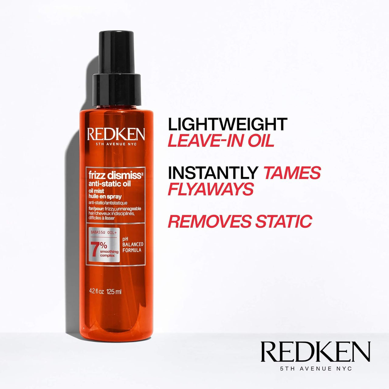 Redken Frizz Dismiss Anti-Static Oil Mist | Frizz Control for All Hair Types | Tames Flyaways & Anti Frizz | With Babassu Oil | Sulfate Free | 4.2 Fl Oz