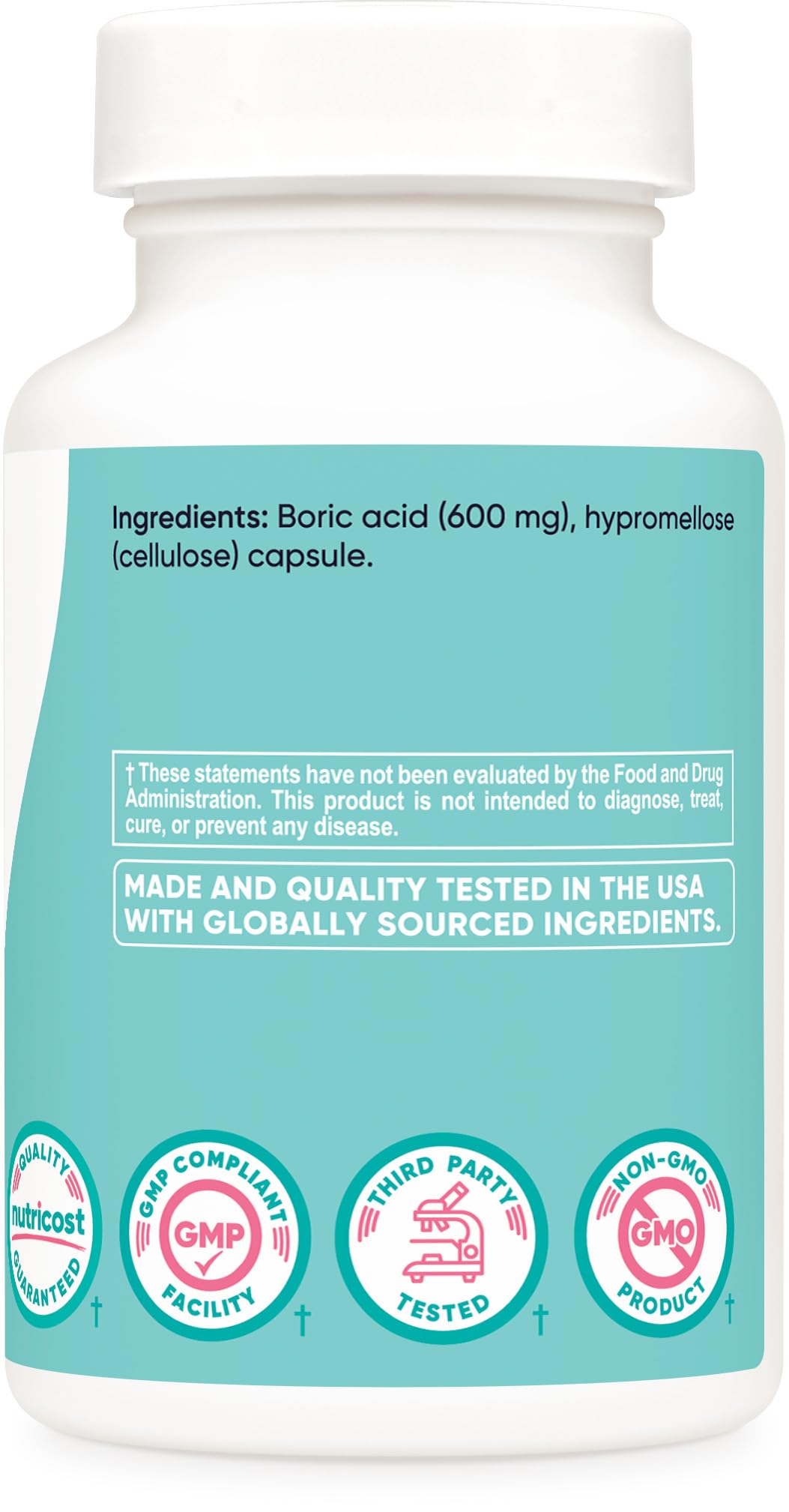 Nutricost Boric Acid 600mg, 60 Capsules - Vaginal Suppository - Non-GMO - for Women