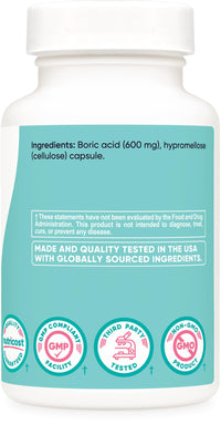 Thumbnail for Nutricost Boric Acid 600mg, 60 Capsules - Vaginal Suppository - Non-GMO - for Women
