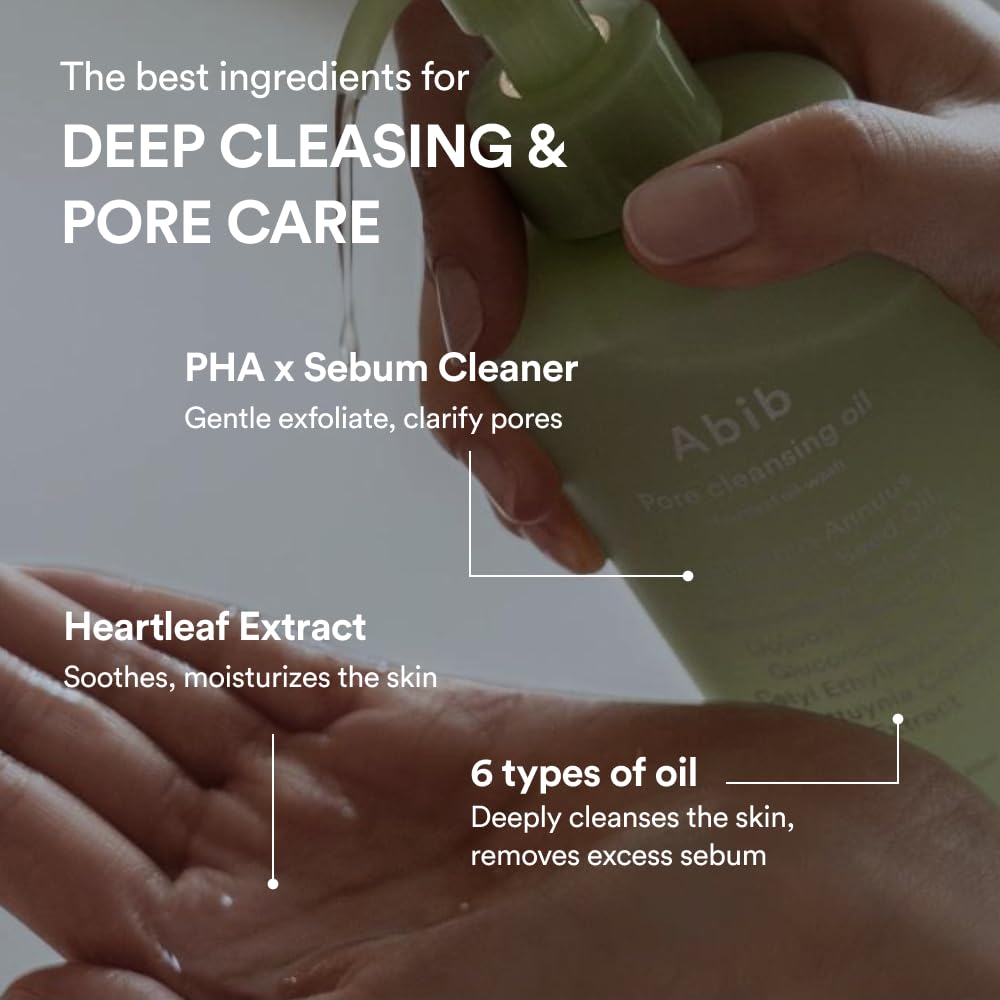 Abib Pore Cleansing Oil Heartleaf Oil-Wash 7.10 fl oz / 210ml I Gentle Cleansing Oil for Sensitive Skin, Mild Cleanser, Blackheads, Pore Care, Double Cleansing, Korean Skincare