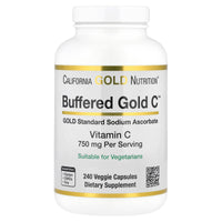 Thumbnail for California Gold Nutrition Buffered Gold C Non-Acidic Vitamin C Supplement - Immune Support & Seasonal Wellness - Vegetarian Friendly - Gluten Free, Non-GMO - 750 mg - 240 Veggie Capsules