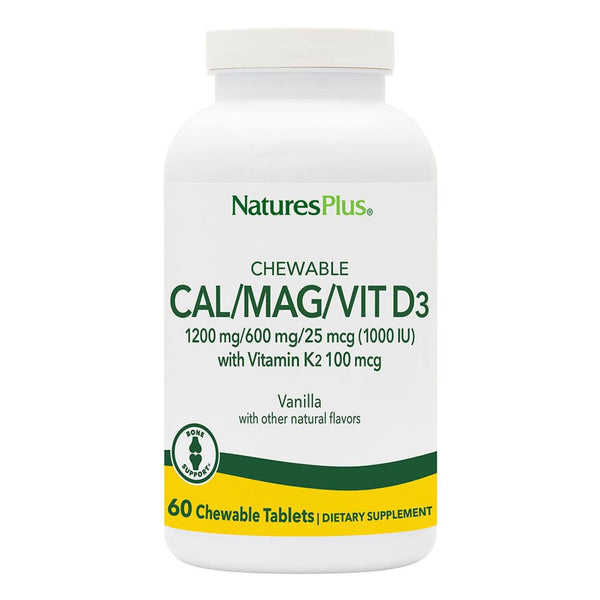 NaturesPlus Calcium/Magnesium/Vitamin D3 with Vitamin K2-60 Chewable Tablets - Supports Bone & Immune Health - Vanilla Flavor - Gluten Free - Up to 30 Servings