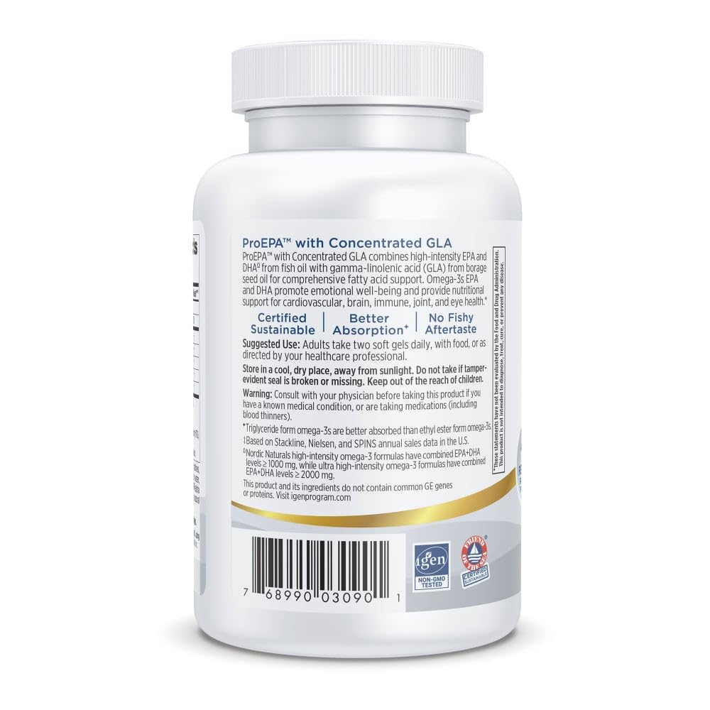 Nordic Naturals ProEPA with Concentrated GLA, Lemon - 60 Soft Gels - 1217 mg Omega-3 + 257 mg GLA - Heart, Neurological & Immune Support, Healthy Skin - Non-GMO - 30 Servings