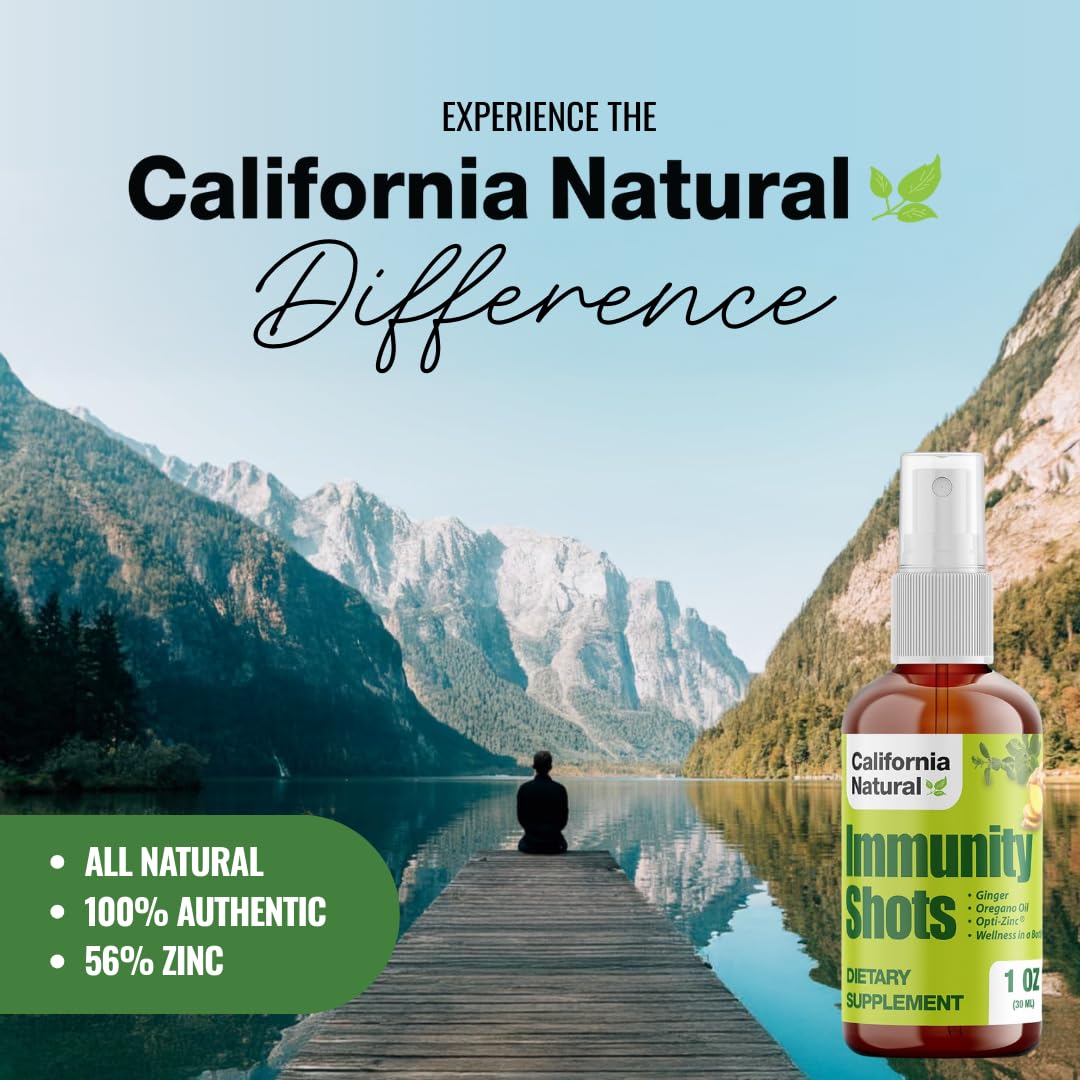 California Natural Immunity Shots 1oz Bottle, Organic Ginger Root, Oregano Oil - Potent & Pure Immune System Booster - Immune System Support & Wellness Shot (Pack of 1)