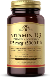 Thumbnail for Solgar Vitamin D3 (Cholecalciferol) 125 mcg (5000 IU), 240 Vegetable Capsules - Helps Maintain Healthy Bones & Teeth - Immune System Support - Non-GMO, Gluten Free - 240 Total Servings