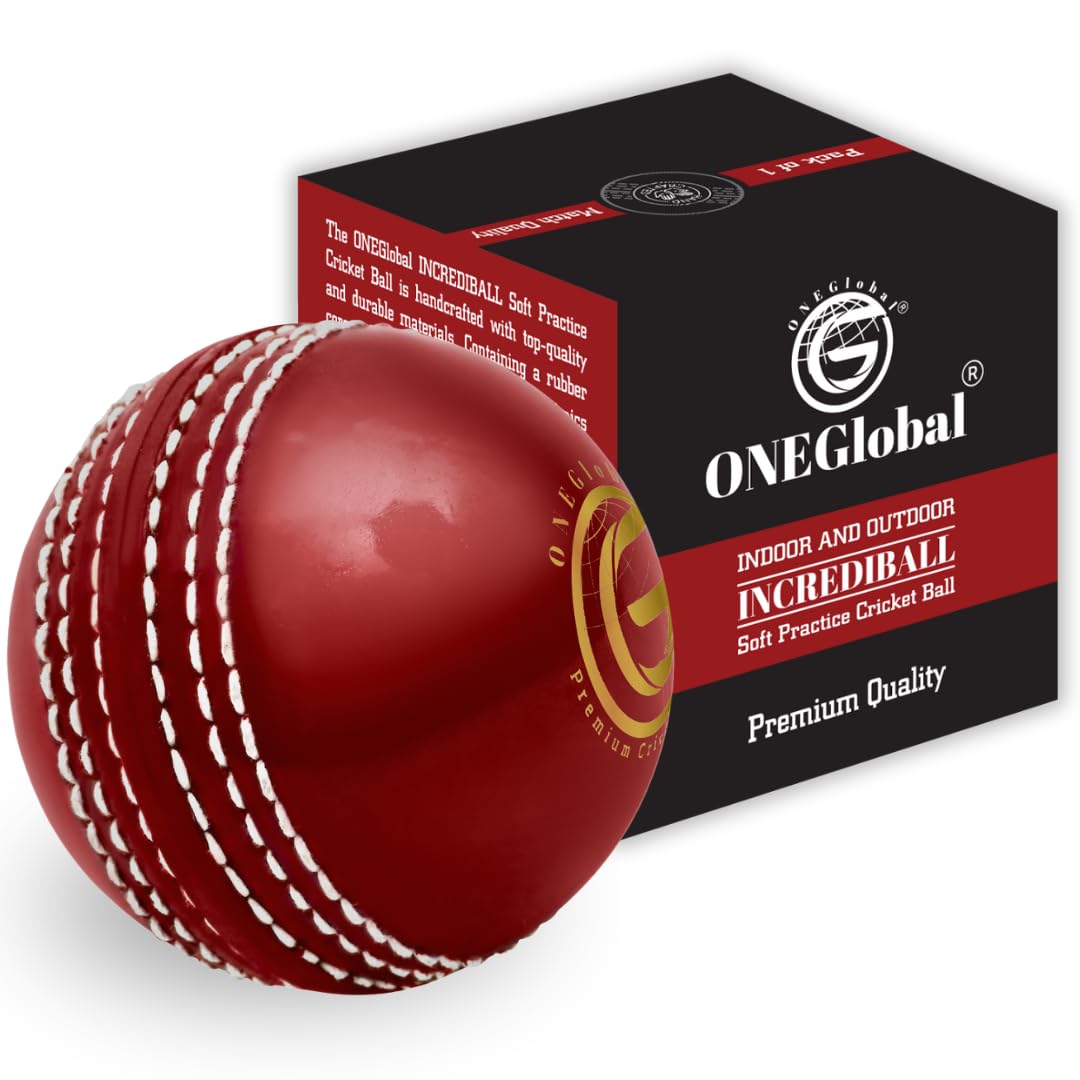 Soft Rubber Cricket Ball for Practice | Outdoor & Indoor Cricket Ball with Soft Core & Stitched Seam | Realistic Feel, True Bounce & Swing for Practice, Coaching, Honing Skills & Family Fun (1-RED)