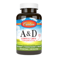 Thumbnail for Carlson - A & D, 25000 IU (7500 mcg RAE) Vitamin A, 1000 IU (25 mcg) Vitamin D, Vision Support, Skin Health, 250 Softgels