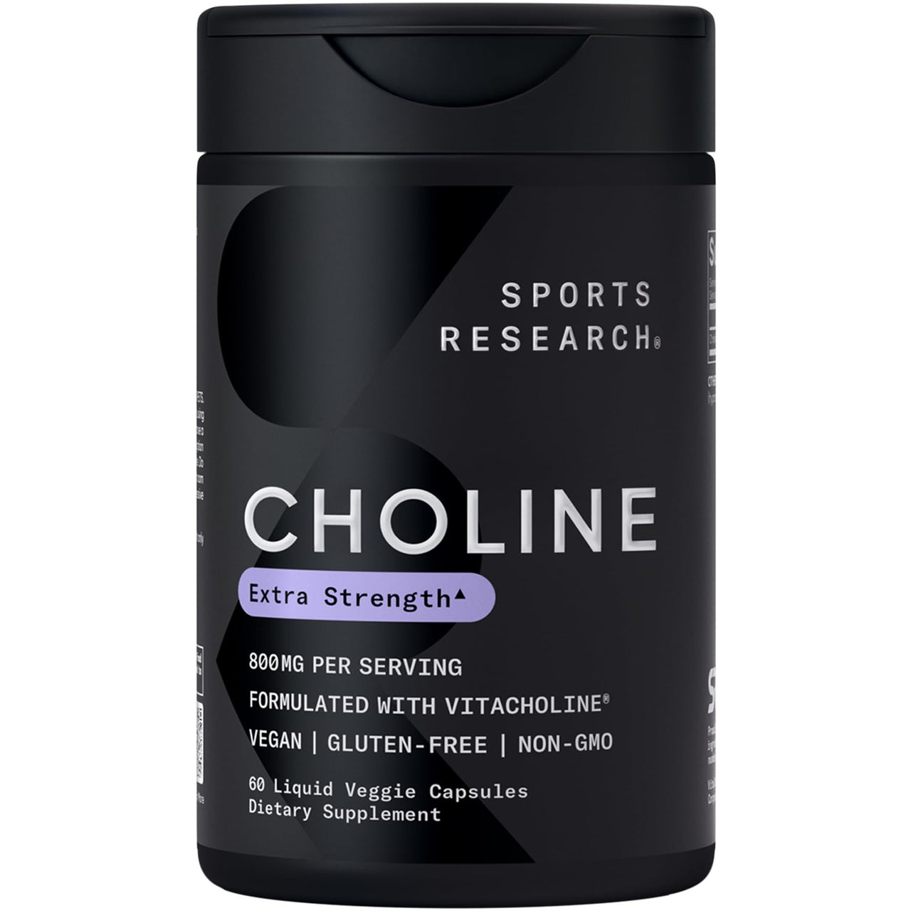 Sports Research ® Extra Strength Choline 800 mg - Essential Nutrient Featuring VitaCholine ® for Focus Support - Vegan Certified • Non-GMO • Gluten Free - 60 Liquid Capsules