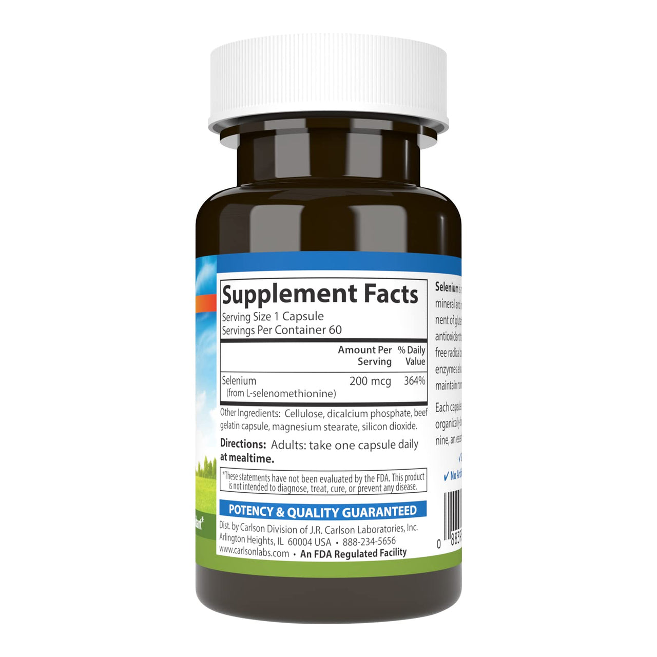 Carlson - Selenium, 200 mcg Yeast-Free, Prostate Health & Immune Support, Antioxidant, 60 Capsules