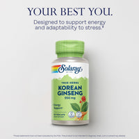 Thumbnail for SOLARAY Korean Ginseng 550 mg - Ginseng Root - Stress, Physical Endurance and Energy Supplements - Non-GMO, Vegan, Lab Verified - 50 Servings, 50 VegCaps