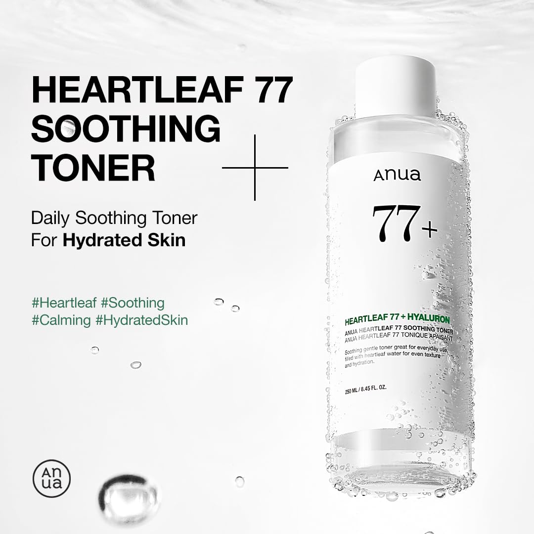 Anua Heartleaf 77 Soothing Toner, Moisturizing & Calming Facial Toner for Glass Skin, Hyaluronic Acid, Lightweight Hydration for Sensitive Skin, Redness Relief, Korean Skincare, 8.45 fl.oz