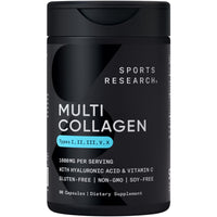 Thumbnail for Sports Research Multi Collagen Pills (Type I, II, III, V, X) Hydrolyzed Collagen Peptides with Hyaluronic Acid + Vitamin C | Non-GMO Verified & Gluten Free - 90 Capsules