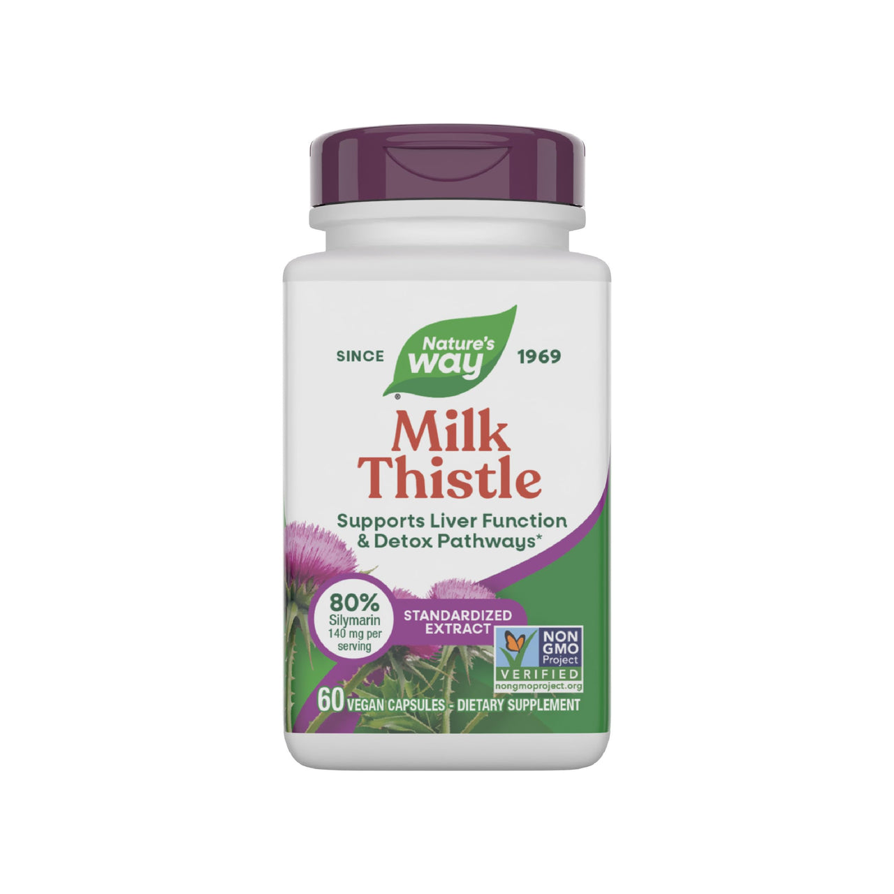 Nature's Way Milk Thistle, Supports Liver Function & Liver Detox Pathways*, 175 mg Milk Thistle Seed Extract Standardized to 80% Silymarin per Serving, Vegan, 60 Capsules (Packaging May Vary)
