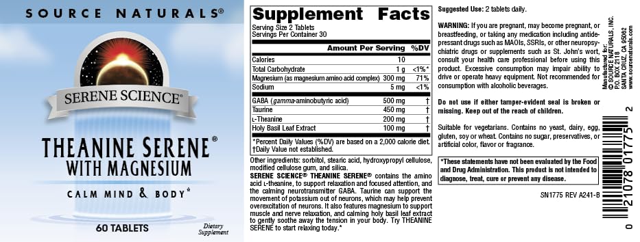Source Naturals Serene Science L-Theanine with Magnesium and GABA - 60 Tablets