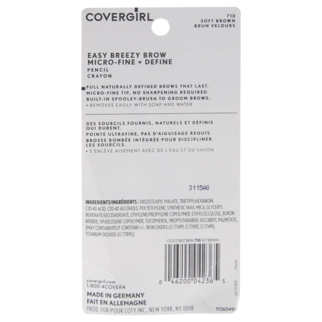 COVERGIRL Easy Breezy Brow Micro-Fine and Define Pencil, Soft Brown, 0.03 Pound , Brown Eyebrow Pencil, No Sharpening Needed, Built in Spoolie, Safe for Sensitive Eyes, Removes Easily