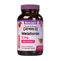 Thumbnail for Bluebonnet Nutrition EarthSweet Melatonin 3 mg Fast-Acting Quick Dissolve Nighttime Relaxation & Restful Sleep Support - Sleep Aid - Gluten-Free, Vegan - Raspberry Flavor - 120 Chewable Tablets