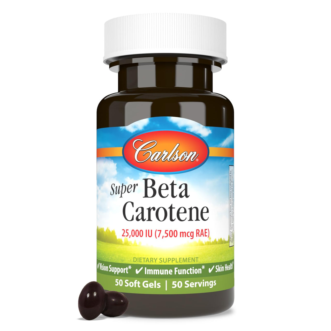 Carlson Laboratories Super Beta Carotene-25,000 IU (7,500 mcg RAE) 50 Softgel