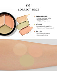 Thumbnail for THE SAEM Cover Perfection Triple Pot Concealer - 3 Color Concealer with Clear Beige, Green & Peach Shades - Full Coverage to Correct & Conceal Redness, Dark Circles, 01 Correct Beige