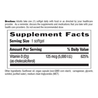 Thumbnail for Country Life Vegan D3 5000 IU – Plant-Derived Vitamin D3 from Lichen – Certified Vegan, Gluten-Free, Non-GMO – Clean, Simple Formula – 60 Softgels
