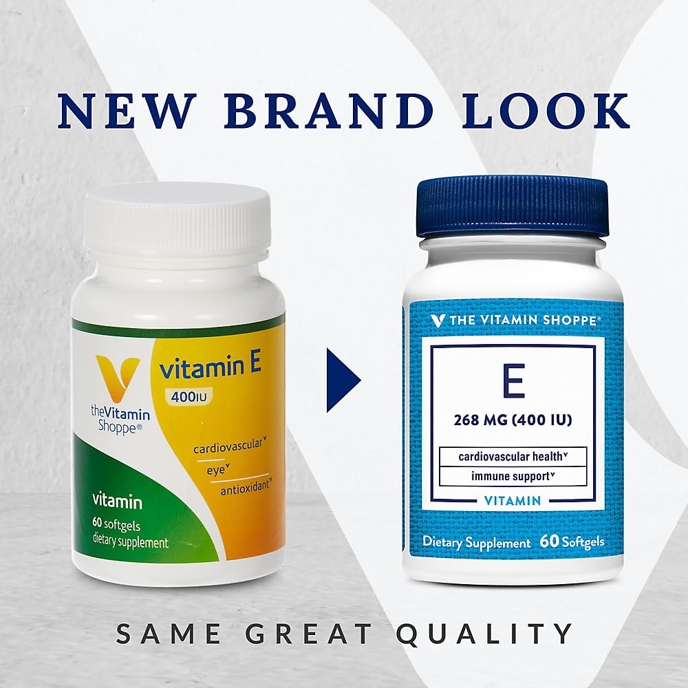 The Vitamin Shoppe Vitamin E 400IU - Antioxidant Support for Skin Health & Immune Function, Daily Vitamin (60 Softgels)