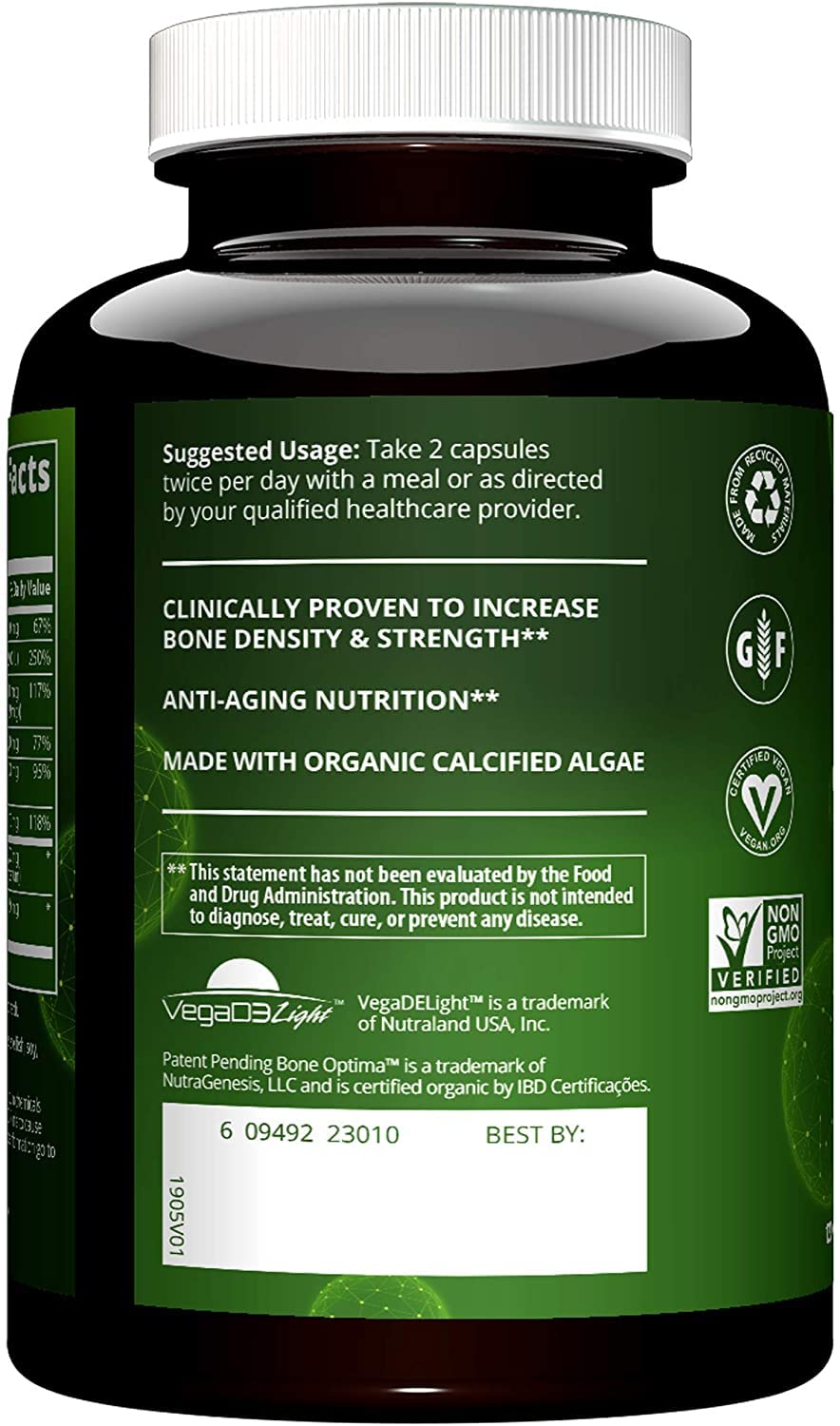 MRM Nutrition Vegan Bone Maximizer- For Women & Men - Calcium & Mineral Complex with Organic Calcified Algae, Vitamin D3, Vitamin K1 & K2, Magnesium, & Zinc for Healthy Bones, Supplement - 30 Servings