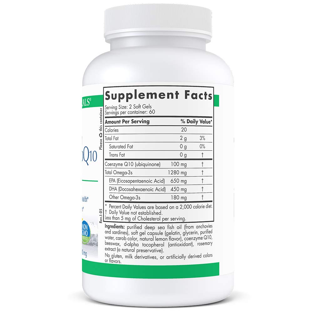 Nordic Naturals ProOmega CoQ10 - Fish Oil, 650 mg EPA, 450 mg DHA, 100 mg CoQ10, Promotes Neurological Health and Cellular Energy Production*, 120 Soft Gels