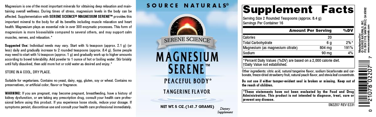 Source Naturals Serene Science Magnesium Serene, Peaceful Body*, Tangerine Flavored - 5 Ounce Powder