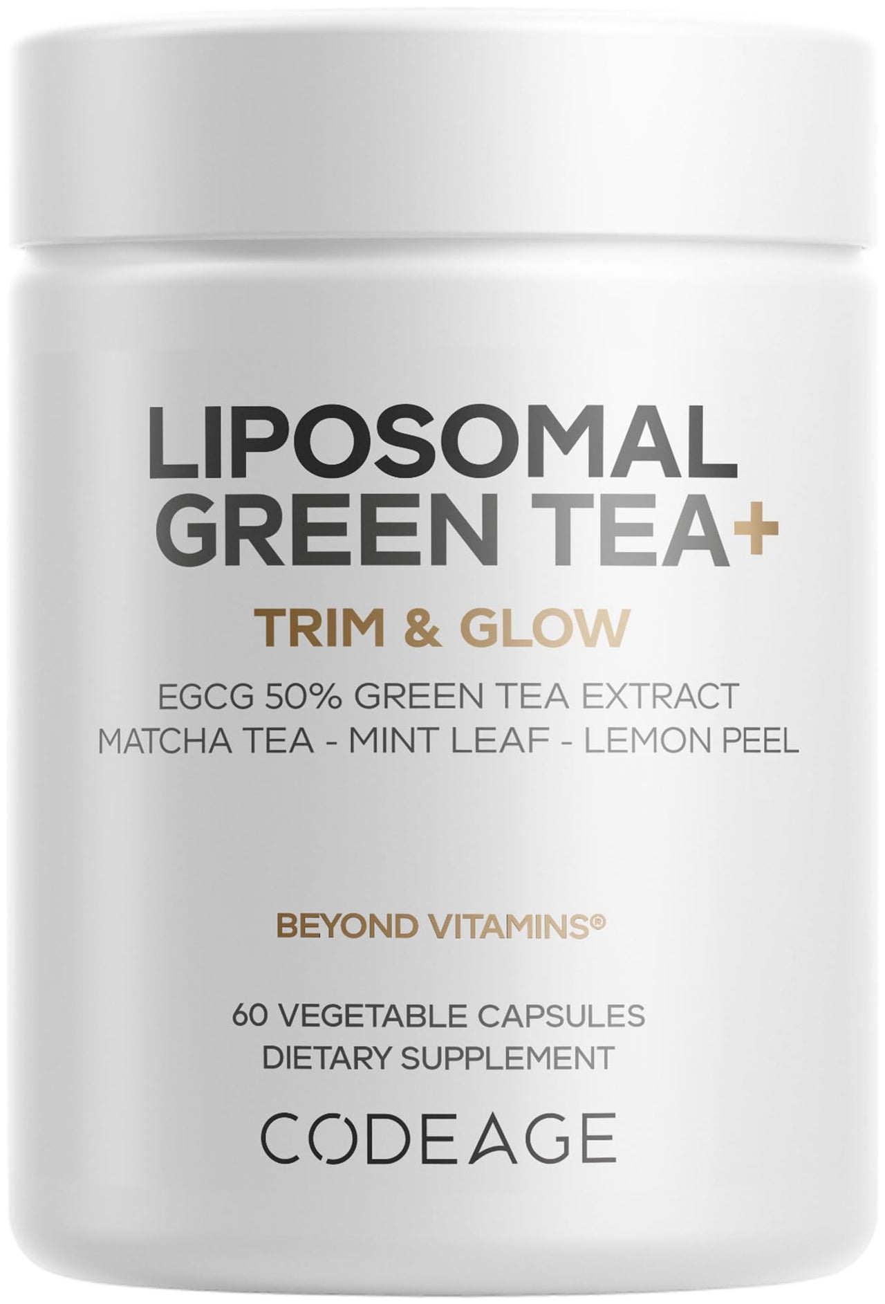 Codeage Liposomal Green Tea+ EGCG 50% Green Tea Extract, Organic Matcha Green Powder, Peppermint Leaf, Lemon Peel, Liposomal Delivery - Vegan Pils Supplement - Non-GMO - 60 Capsules