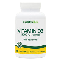 Thumbnail for NaturesPlus Vitamin D3, Extended Release - 90 Vegan Tablets - 5000 IU + 25 mg Trans-Resveratrol - Heart & Bone Health, Immune System Support, Anti-Aging - Gluten Free - 90 Servings
