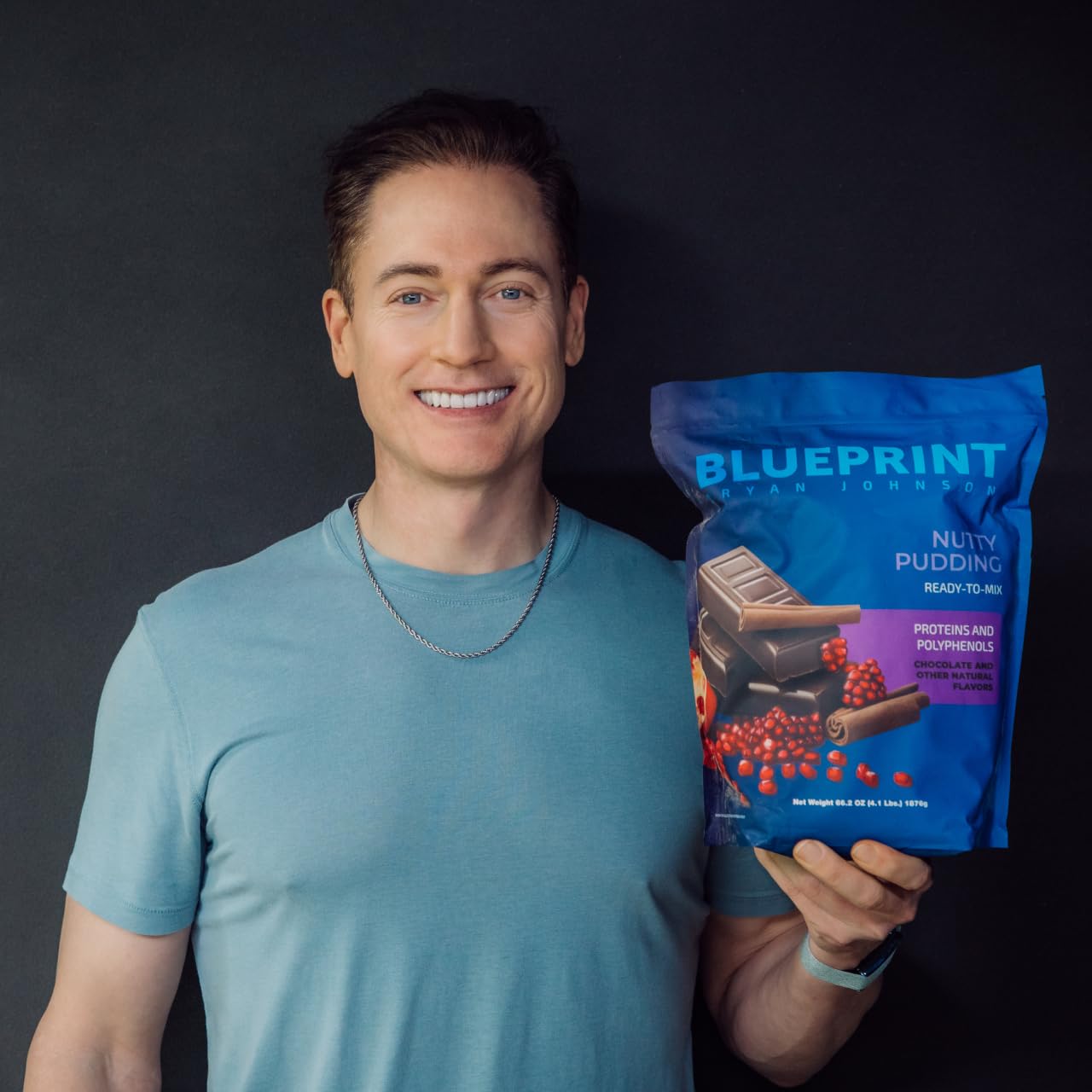 Blueprint Bryan Johnson Longevity Protein Nutty Pudding - 26g Plant Protein, Non Dairy, 100% Pure Cocoa Powder - Grape Seed Extract - 7.5% Flavanols - Heavy Metal Tested - Vegan, Keto (30 Servings)