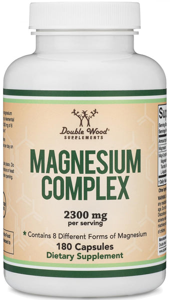 Magnesium Complex Supplement 180 Capsules (426mg Elemental Magnesium Provided by 2,300mg of Eight Different Forms of Magnesium) MAG-8 Provides 100% Daily Recommended Value of Magnesium by Double Wood