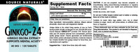 Thumbnail for Source Naturals Ginkgo-24 - Ginkgo Biloba Extract Supports Mental Acuity* - 40 mg, 120 Tablets