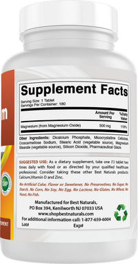 Thumbnail for Best Naturals Magnesium oxide 500 mg 180 tablets