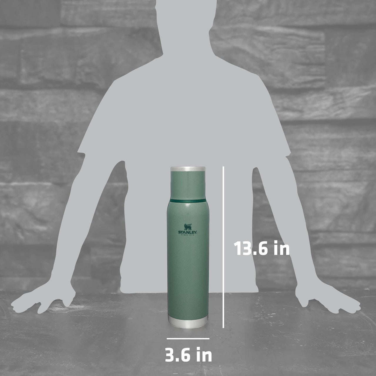 Stanley Adventure-To-Go Vacuum Bottle 1.4 qt Wide Mouth with Leakproof Cup Lid Keep Drinks Hot or Cold Packable for Travel Insulated Stainless Steel Thermal Bottle BPA-Free Hammertone Green
