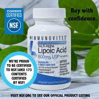 Thumbnail for IMMUNOVITES Stabilized R-Alpha Lipoic Acid ((True)) 600mg per Serving [[High Potency & up to 40x Increased Absorption]] (Na R-ALA) (Na R-LA) (Na R-Lipoate) (1 Bottle)