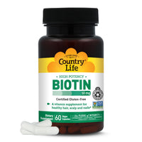Thumbnail for Country Life Vitamins High Potency Biotin 10,000 mcg (10 mg), 60 Count - Supplement for Hair, Scalp & Nails - Certified Gluten Free