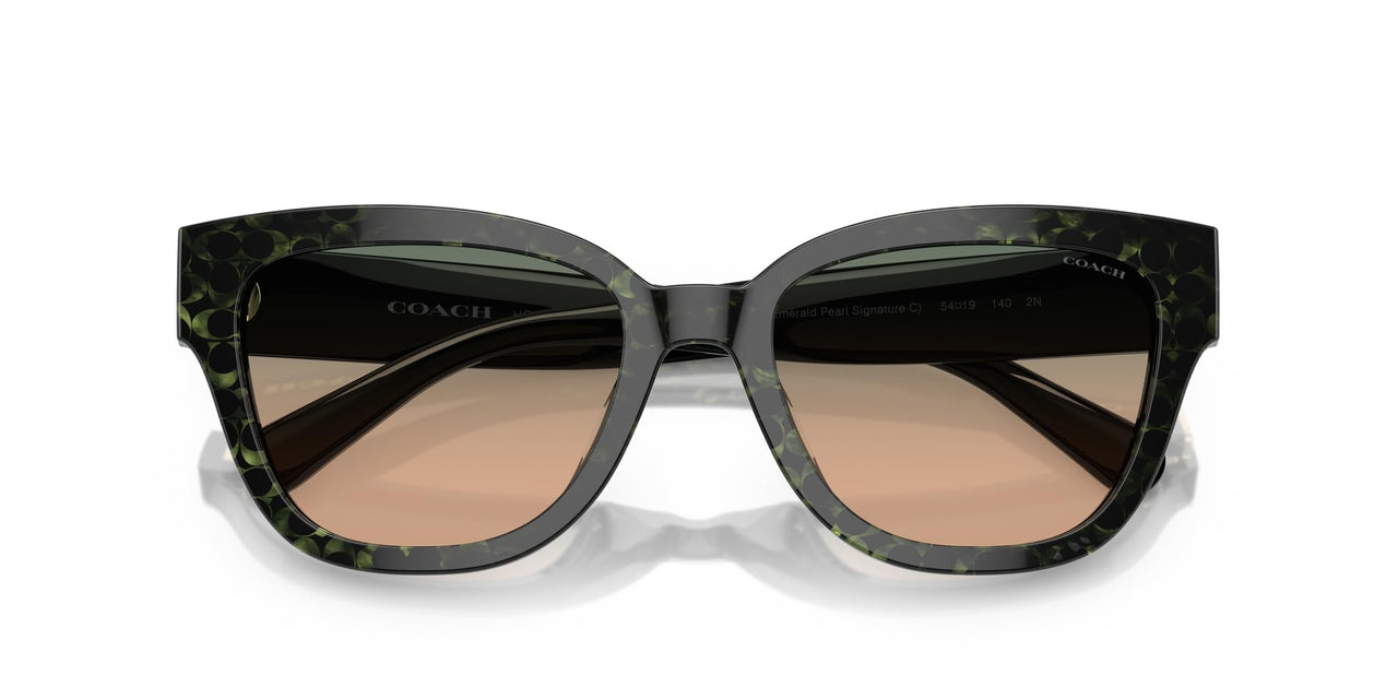 Coach HC8379U Universal Fit Sunglasses, Emerald Pearl Signature C/Green Peach Gradient, 54 mm