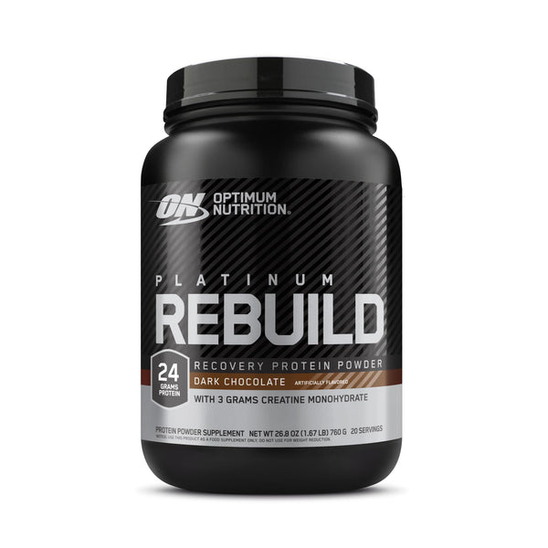 Optimum Nutrition Platinum Rebuild, Premium Platinum Blend Protein Powder with Creatine Monohydrate, Dark Chocolate, 20 Servings