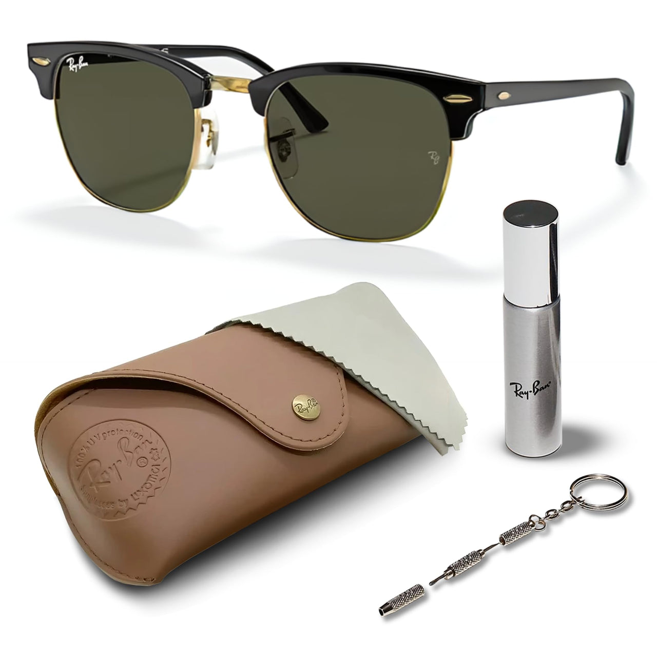 Ray-Ban RB3016 Clubmaster Polarized Classic Square Shape Sunglasses for Men and Women -Timeless Classic Sun Glasses with Modern Elegance - Premium UV Protection - Designer Men's and Women's Sunglasses