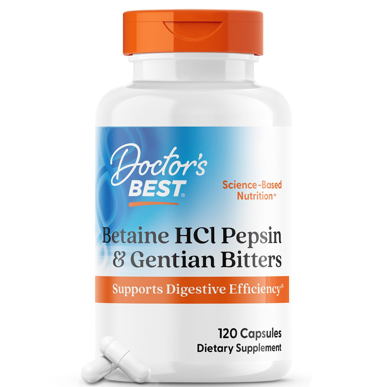 Doctor's Best Betaine HCI Pepsin & Gentian Bitters, Digestive Enzymes for Protein Breakdown & Absorption, Non-GMO, Gluten Free, 120 Caps, Original Version