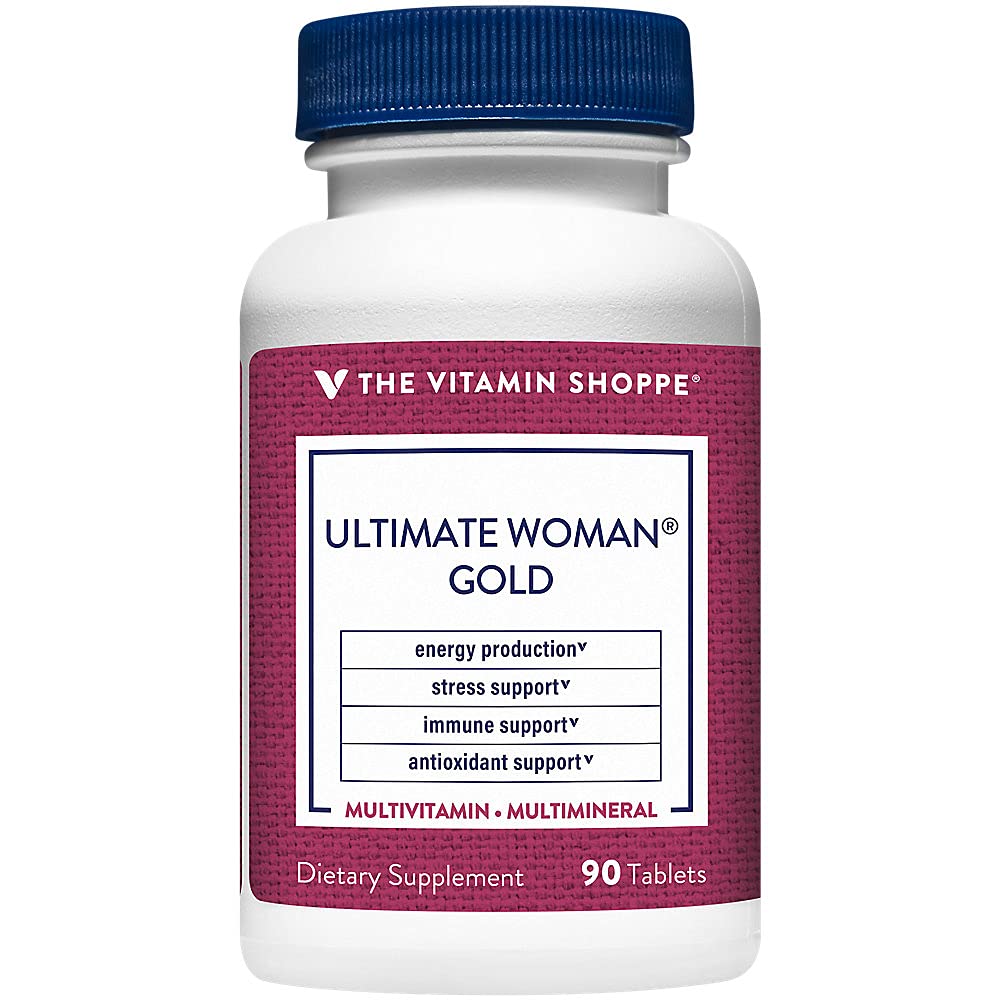 The Vitamin Shoppe Ultimate Woman Gold Multivitamin - with Iron, B Vitamins & Vitamin D3 and More to Support Energy Production, Bone & Immune Health - Gluten Free Multi-Mineral (90 Tablets)
