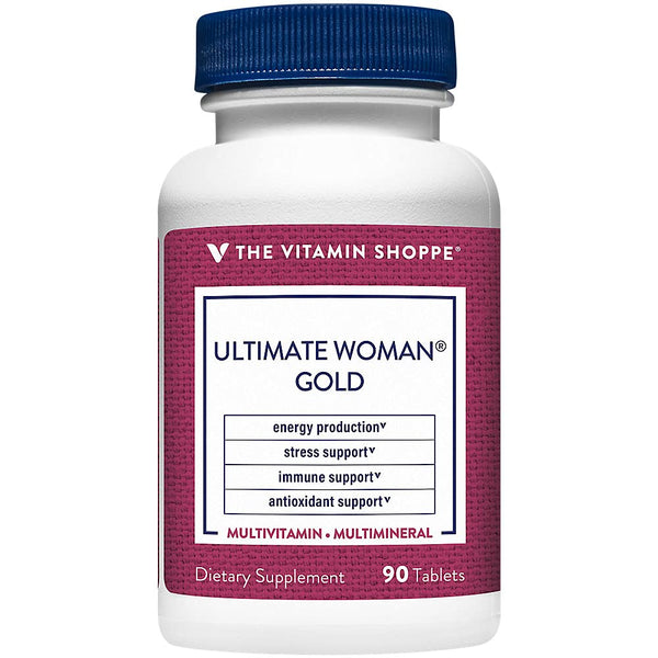 The Vitamin Shoppe Ultimate Woman Gold Multivitamin - with Iron, B Vitamins & Vitamin D3 and More to Support Energy Production, Bone & Immune Health - Gluten Free Multi-Mineral (90 Tablets)