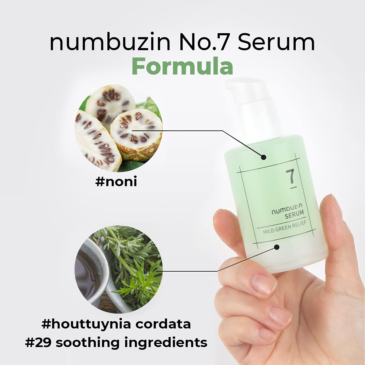 numbuzin No.7 Serum | Mild Green Soothing Serum | Soothing Green Gel for Acne-Prone Skin, Sensitive Redness | Centella Asiatica, Green Tea, Noni | Korean Skincare for Soothing | 1.69 fl. oz.