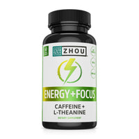 Thumbnail for Zhou Energy + Focus - L Theanine Caffeine Pills, 200mg L-Theanine, 100mg Natural Anhydrous Caffeine Boost for Adults, Men & Women, Slow Extended Release - 60 Vegetarian Capsules (Pack of 1)