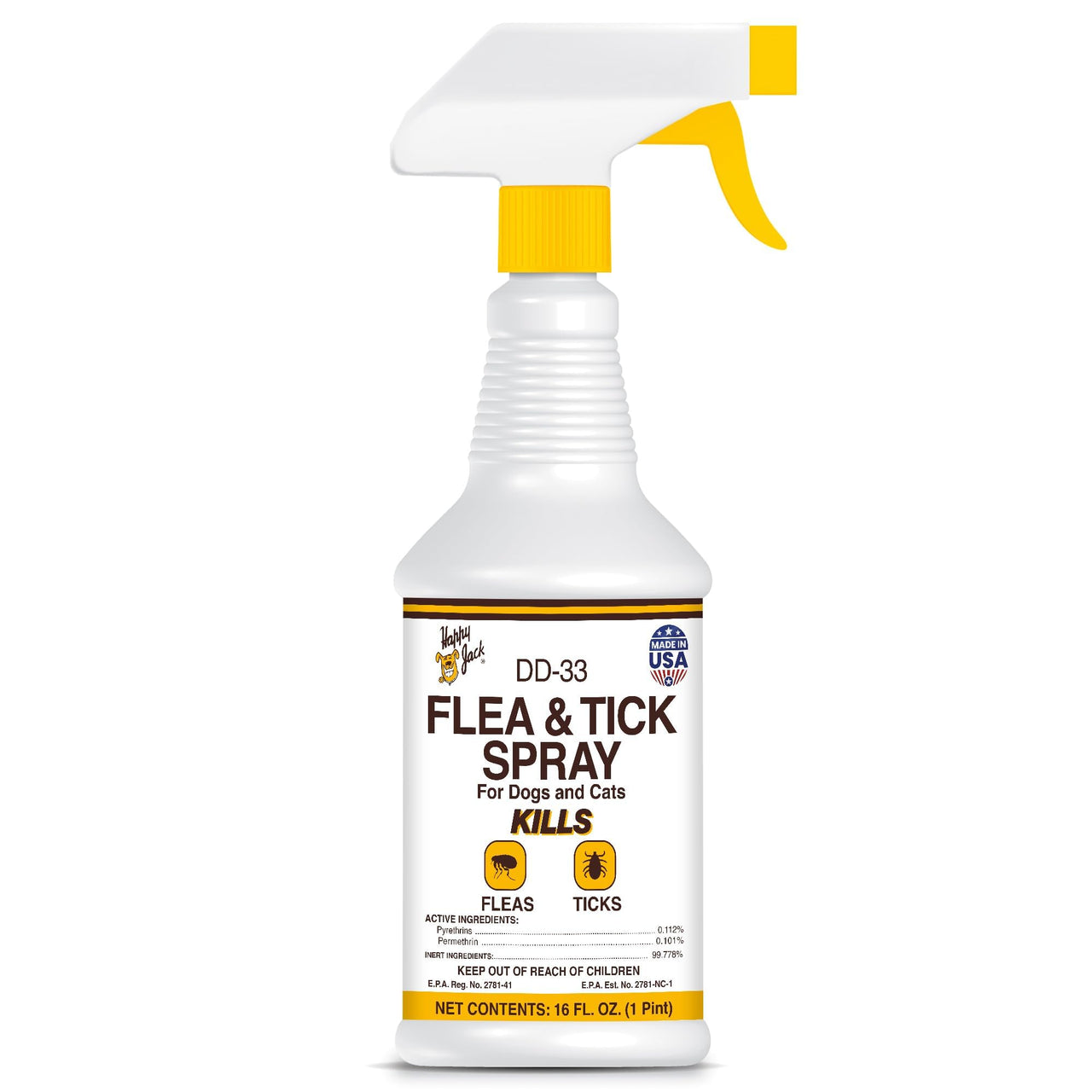 Happy Jack DD-33 (EPARN 2781-41) Flea and Tick Spray for Dog and Cat, Flea Treatment & Control, Water-Based Formula Kills Fleas & Ticks Effectively Yet Gentle on Skin & Hair, 16 oz