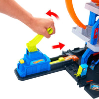 Thumbnail for Hot Wheels Mega Loop Garage Track Set with Toy Car & Helicopter