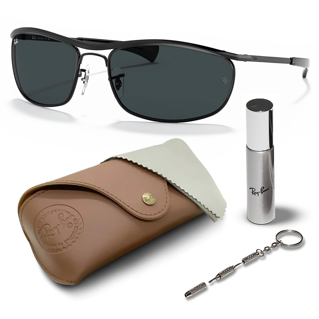 Ray-Ban RB3119M Olympian Deluxe Oval Shape Sunglasses With Eyewear Kit Bundle - Adjustable Nose Pads - Ideal Formal and Casual Wear Retro Sunglasses