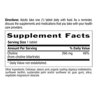 Thumbnail for Country Life Choline 266mg, Certified Gluten Free, Vegan, Halal - 100 Tablets