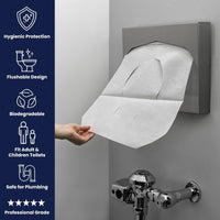 Thumbnail for Hospeco Flushable Toilet Seat Covers - 1000 Pcs, 4 Packs of 250 - Disposable Paper Discreet Seats for Commercial Wall Dispenser, 16.75 x 14.25 Half-Fold, White