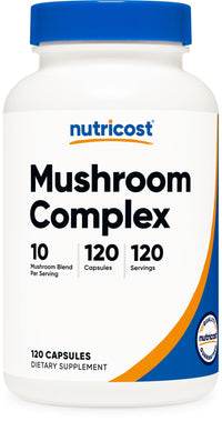 Thumbnail for Nutricost Mushroom Complex Supplement, 120 Capsules for 120 Servings per Bottle - 10 Mushroom Blend (Includes Reishi, Maitake, Shiitake, Lion's Mane, and More) - Non-GMO and Gluten Free